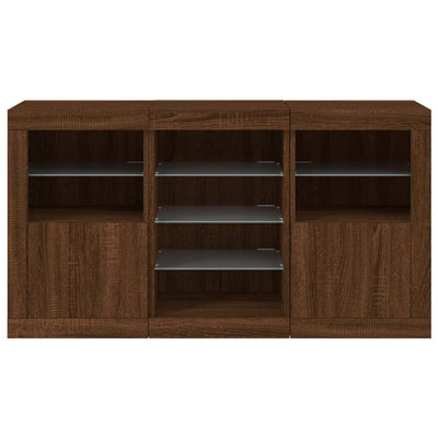 Senkki LED-valoilla ruskea tammi 123x37x67 cm