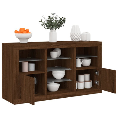 Senkki LED-valoilla ruskea tammi 123x37x67 cm