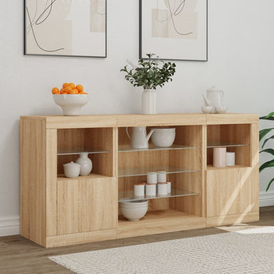 Senkki LED-valoilla Sonoma-tammi 142,5x37x67 cm