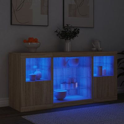 Senkki LED-valoilla Sonoma-tammi 142,5x37x67 cm