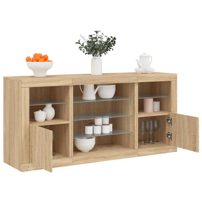 Senkki LED-valoilla Sonoma-tammi 142,5x37x67 cm