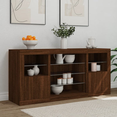 Senkki LED-valoilla ruskea tammi 142,5x37x67 cm