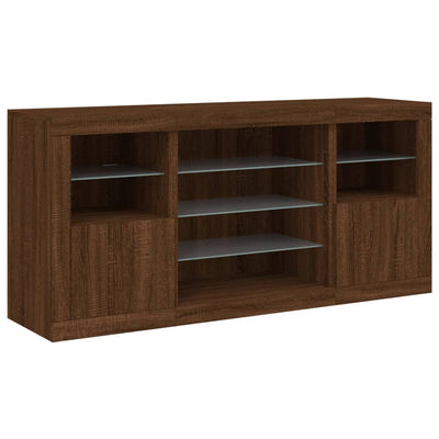 Senkki LED-valoilla ruskea tammi 142,5x37x67 cm