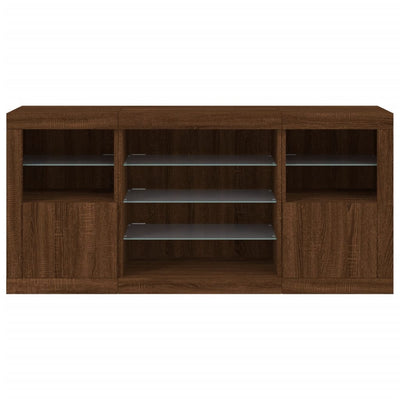Senkki LED-valoilla ruskea tammi 142,5x37x67 cm