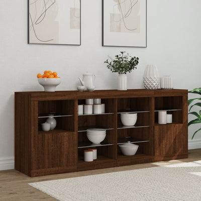 Senkki LED-valoilla ruskea tammi 163x37x67 cm