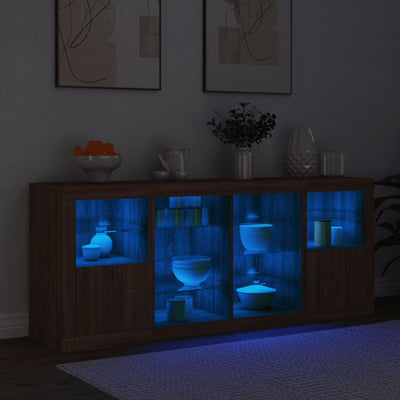Senkki LED-valoilla ruskea tammi 163x37x67 cm