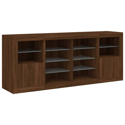 Senkki LED-valoilla ruskea tammi 163x37x67 cm