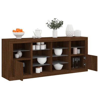 Senkki LED-valoilla ruskea tammi 163x37x67 cm