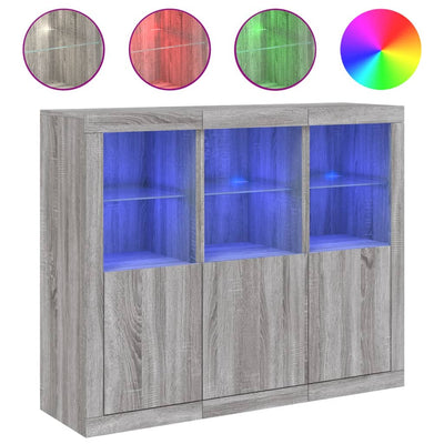 Senkit LED-valoilla 3 kpl harmaa Sonoma tekninen puu