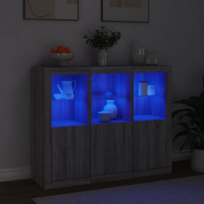 Senkit LED-valoilla 3 kpl harmaa Sonoma tekninen puu
