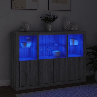 Senkit LED-valoilla 3 kpl harmaa Sonoma tekninen puu