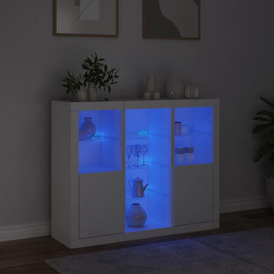 Senkki LED-valoilla 3 kpl valkoinen tekninen puu