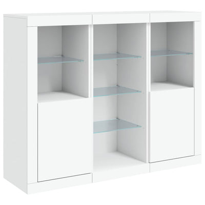 Valkoinen senkki led-valoilla Govorel (3 kpl puinen)