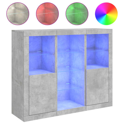 Betoninharmaa senkit led-valoilla Govorel 3 kpl (puinen)