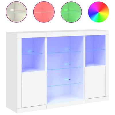 Senkki LED-valoilla 3 kpl valkoinen tekninen puu