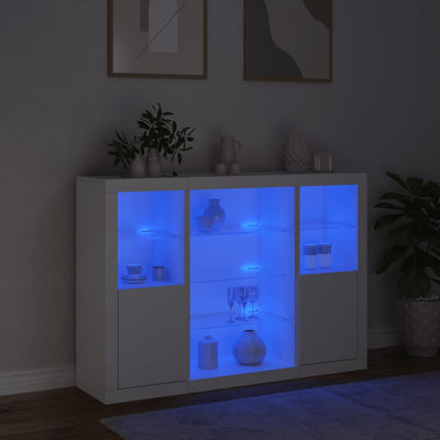 Senkki LED-valoilla 3 kpl valkoinen tekninen puu