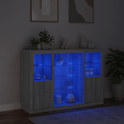 Senkit LED-valoilla 3 kpl harmaa Sonoma tekninen puu