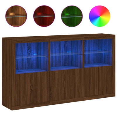 Senkki LED-valoilla ruskea tammi 181,5x37x100 cm