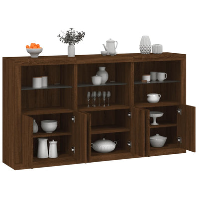 Senkki LED-valoilla ruskea tammi 181,5x37x100 cm