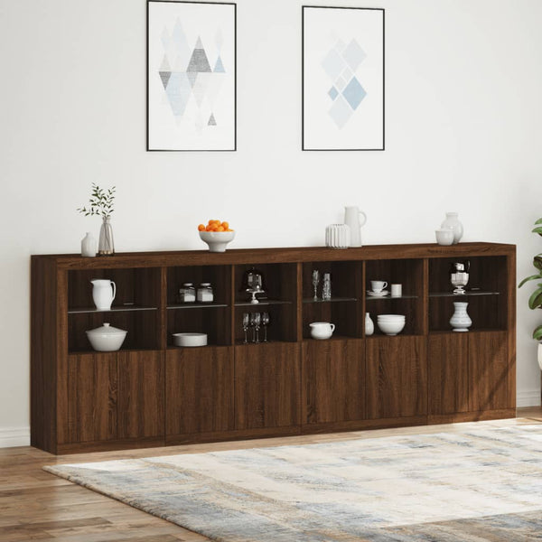 Senkki LED-valoilla ruskea tammi 283x37x100 cm