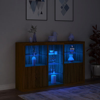 Senkki LED-valoilla ruskea tammi 162x37x100 cm
