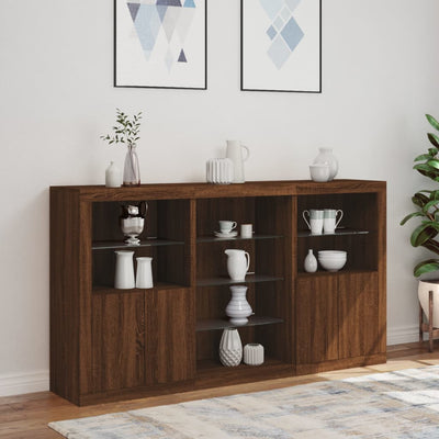 Senkki LED-valoilla ruskea tammi 181,5x37x100 cm