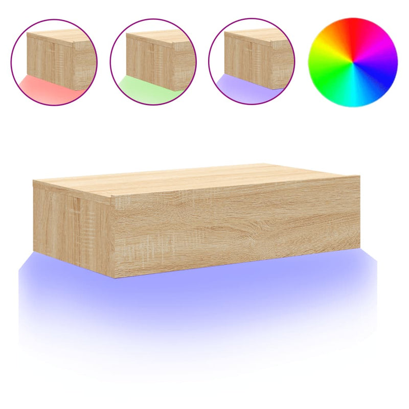 Sonoma tammi tv-taso led-valoilla Costachita 60x35x15,5cm