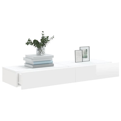TV-tasot LED-valoilla 2 kpl korkeakiilto valk. 60x35x15,5 cm