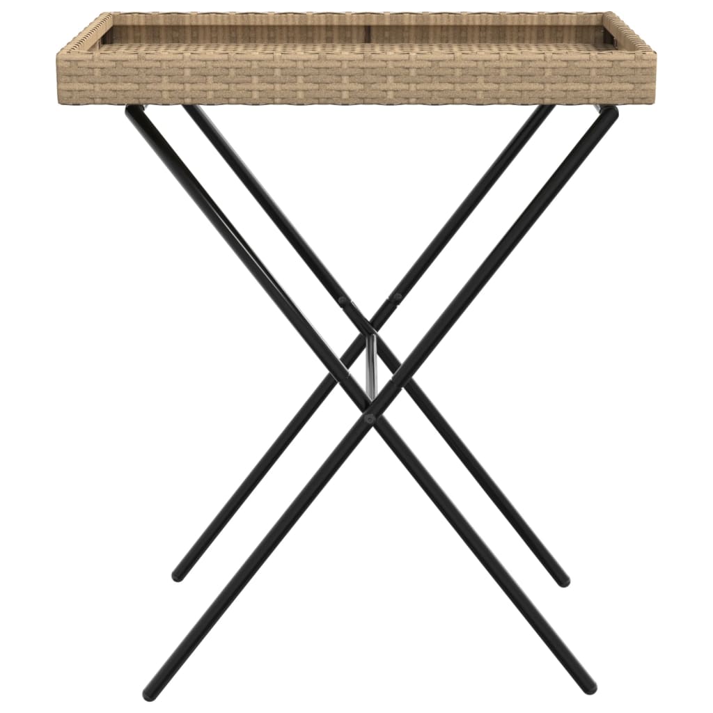 Beige kokoontaittuva tarjotinpöytä Eudora 65x40x75cm (polyrottinki)