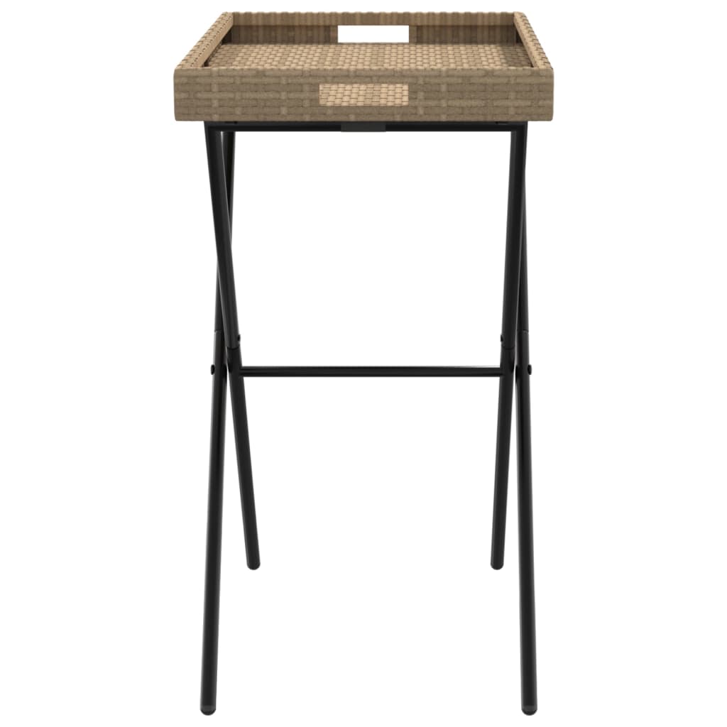 Beige kokoontaittuva tarjotinpöytä Eudora 65x40x75cm (polyrottinki)