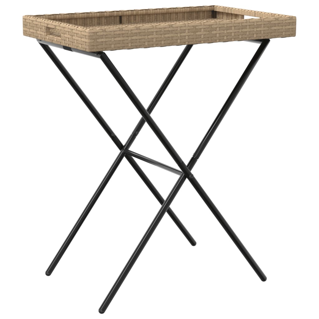 Beige kokoontaittuva tarjotinpöytä Eudora 65x40x75cm (polyrottinki)