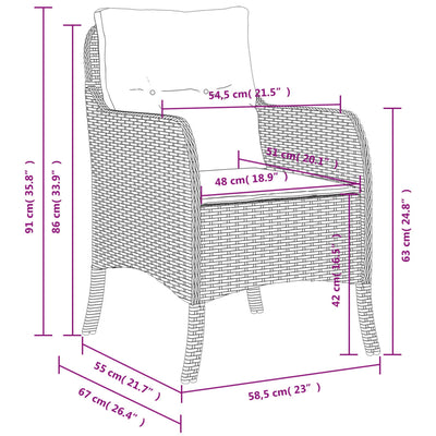 Puutarhatuolit pehmusteilla 2 kpl beige polyrottinki