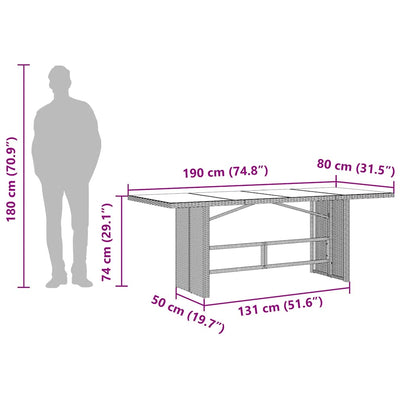 Musta puutarhapöytä lasipöytälevy Ghimilier 190x80x74cm (polyrottinki)