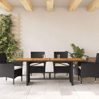 Puutarhapöytä akasiapuu ja polyrottinki musta 190x80x74 cm