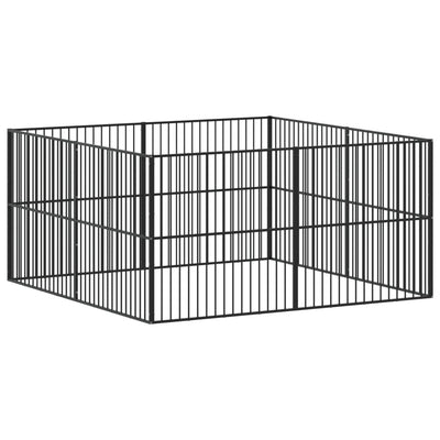 Koiranhäkki 8 paneelia musta galvanoitu teräs