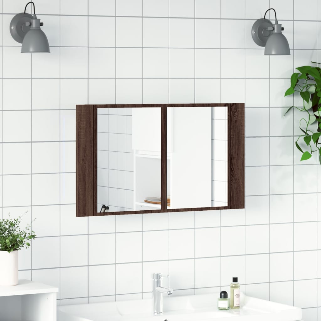 Ruskea tammi kylpyhuoneen led peilikaappi Iordana 80x12x45cm (akryyli)