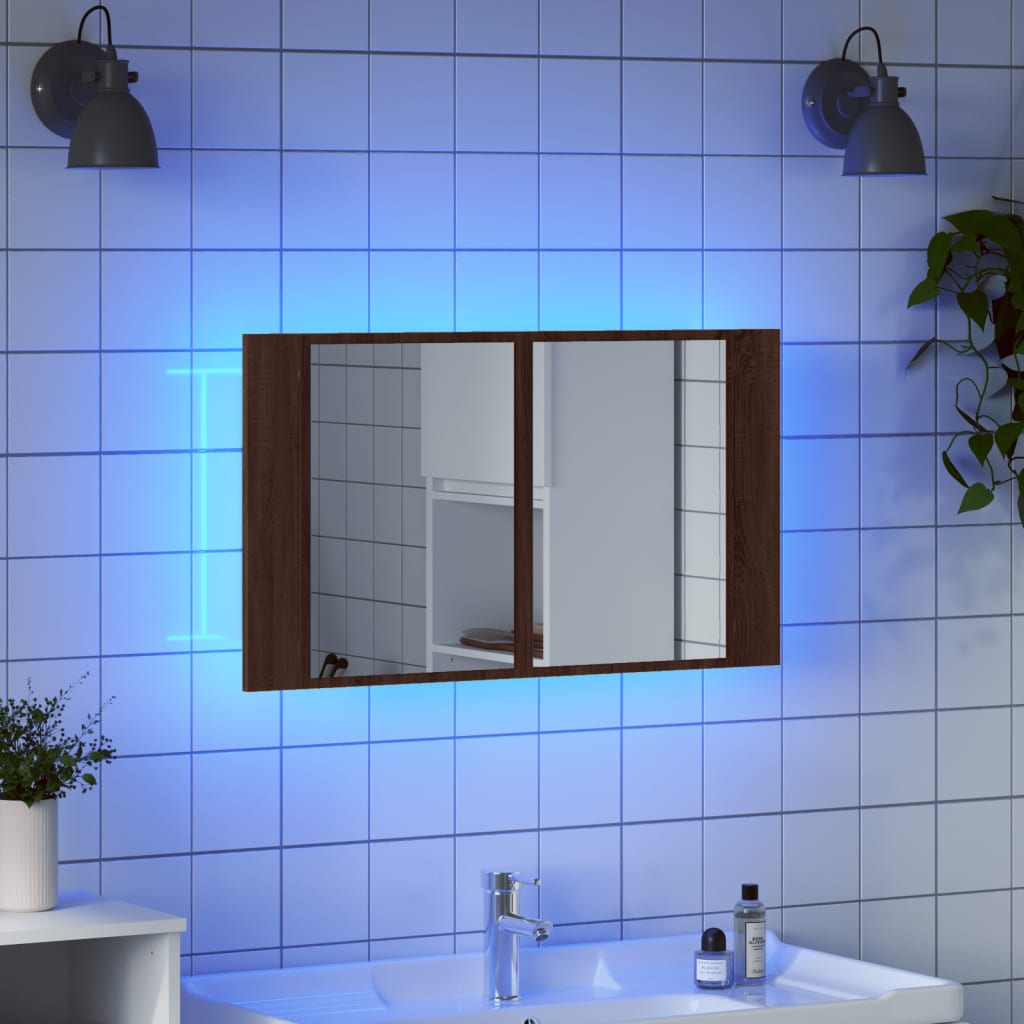 Ruskea tammi kylpyhuoneen led peilikaappi Iordana 80x12x45cm (akryyli)