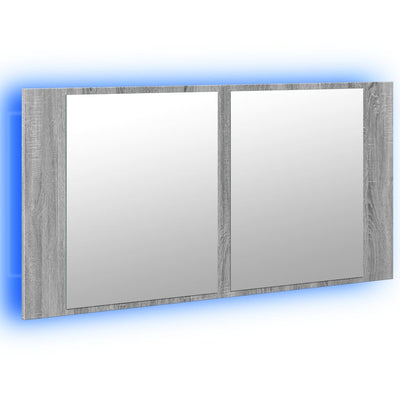 Kylpyhuoneen LED peilikaappi harmaa Sonoma 90x12x45 cm akryyli