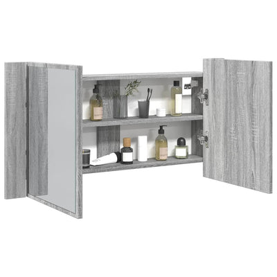 Kylpyhuoneen LED peilikaappi harmaa Sonoma 90x12x45 cm akryyli