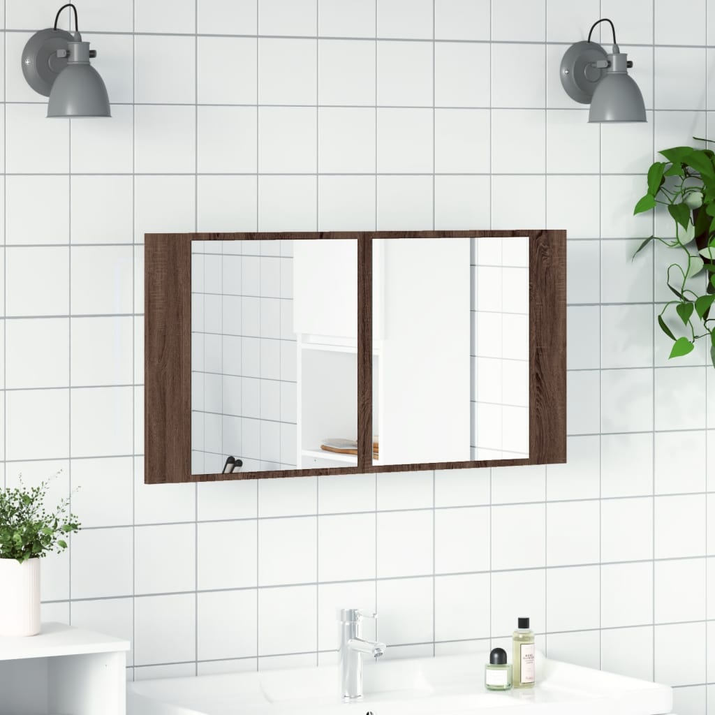 Ruskea tammi kylpyhuoneen led peilikaappi Delicia 90x12x45cm (akryyli)