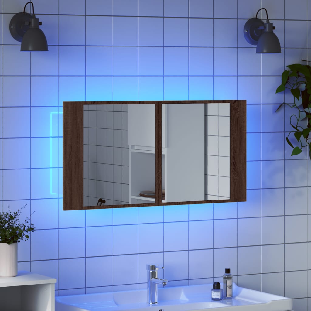 Ruskea tammi kylpyhuoneen led peilikaappi Delicia 90x12x45cm (akryyli)
