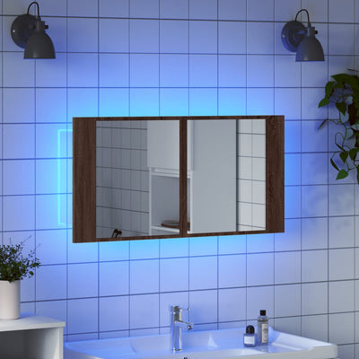 Kylpyhuoneen LED peilikaappi ruskea tammi 90x12x45 cm akryyli