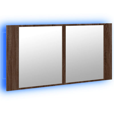 Kylpyhuoneen LED peilikaappi ruskea tammi 90x12x45 cm akryyli