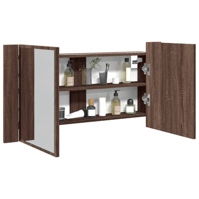 Kylpyhuoneen LED peilikaappi ruskea tammi 90x12x45 cm akryyli