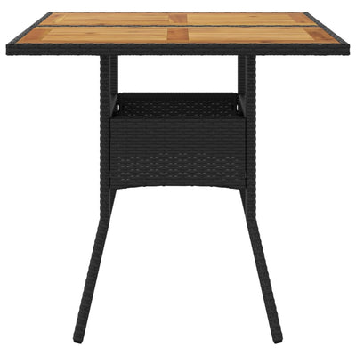 Puutarhapöytä akasiapuu ja polyrottinki musta 80x80x75 cm