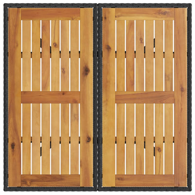 Puutarhapöytä akasiapuu ja polyrottinki musta 80x80x75 cm