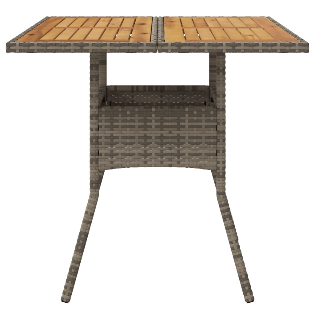 Harmaa puutarhapöytä Actiunea 80x80x75cm (akasiapuu ja polyrottinki)