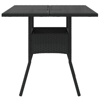 Puutarhapöytä lasilevyllä musta 80x80x75 cm polyrottinki