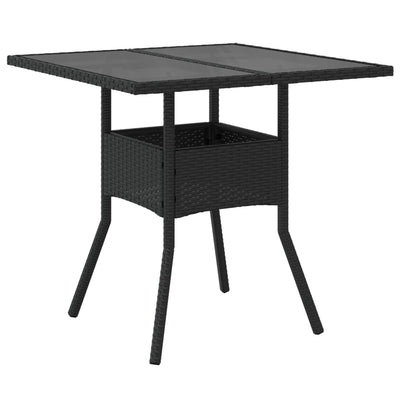Puutarhapöytä lasilevyllä musta 80x80x75 cm polyrottinki