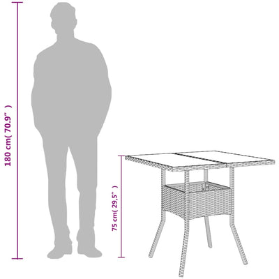 Puutarhapöytä lasilevyllä musta 80x80x75 cm polyrottinki